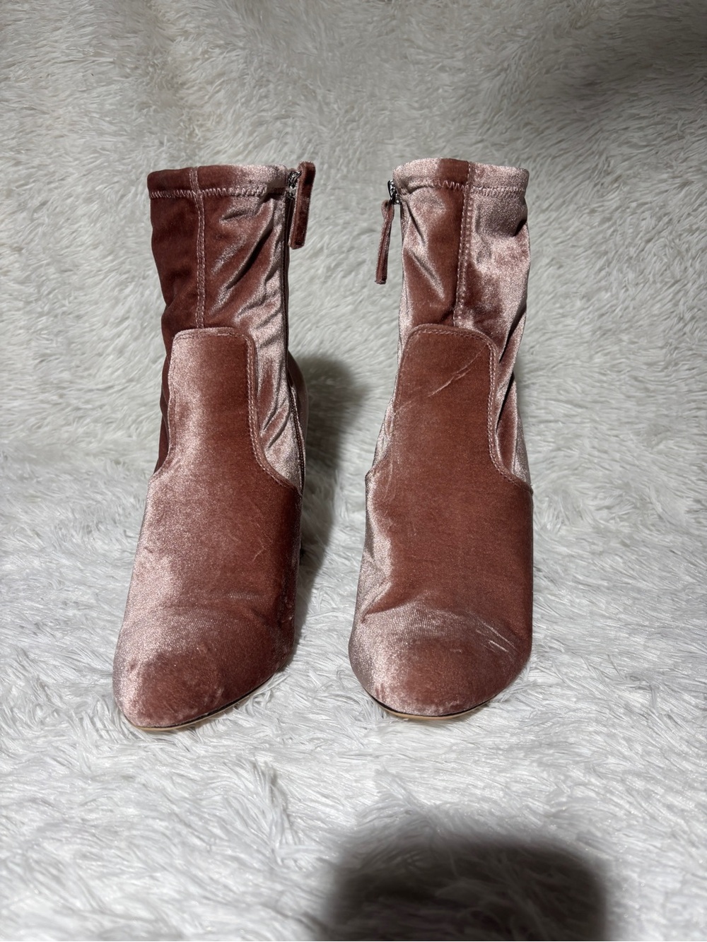 Velvet Zip Ankle Booties in Mauve Rose - Women's Fashion Booties